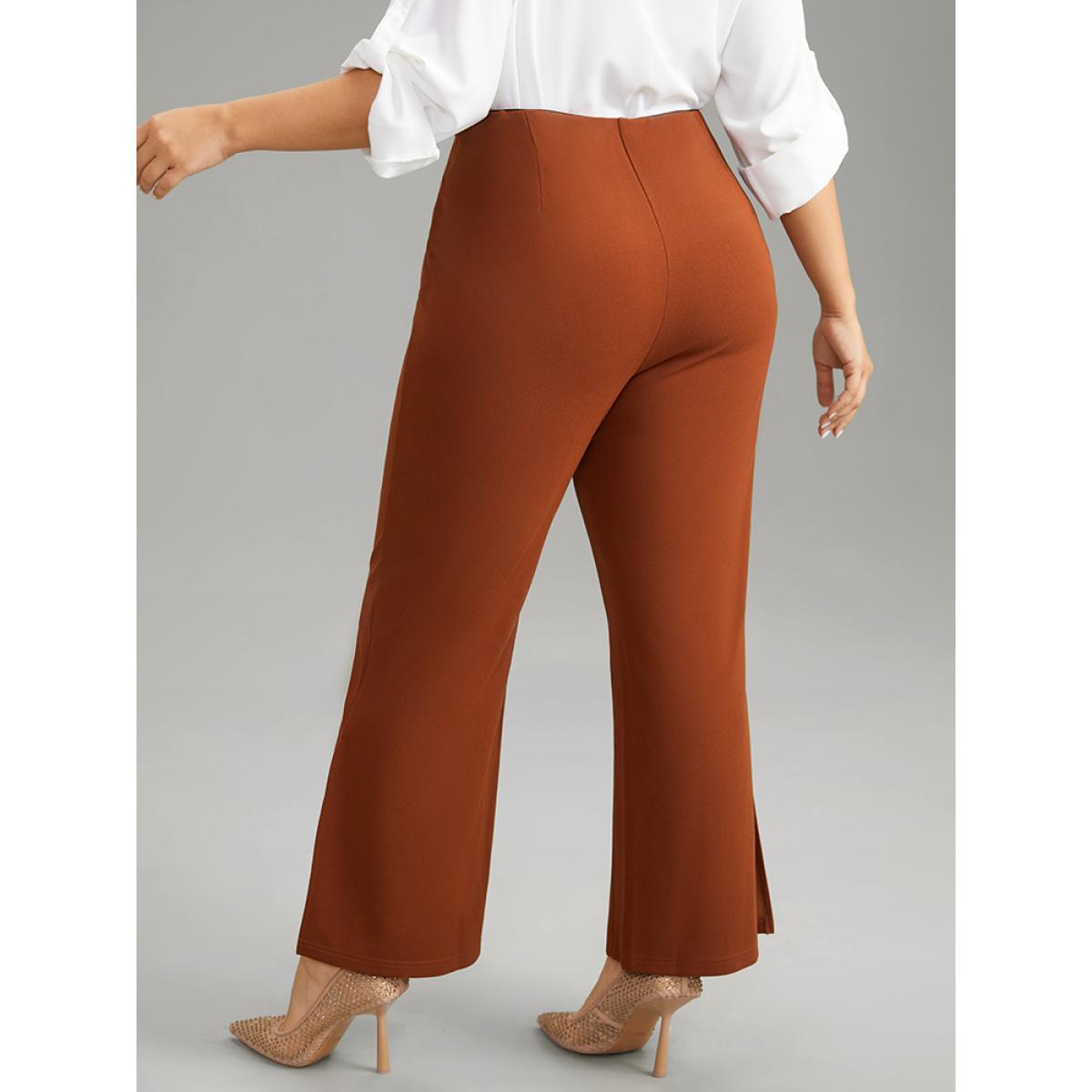 Plus Size Plain Split Side Pocket Pants Women Rust Elegant Flare Leg High Rise Dailywear Pants BloomChic 18-20/2X Product Image