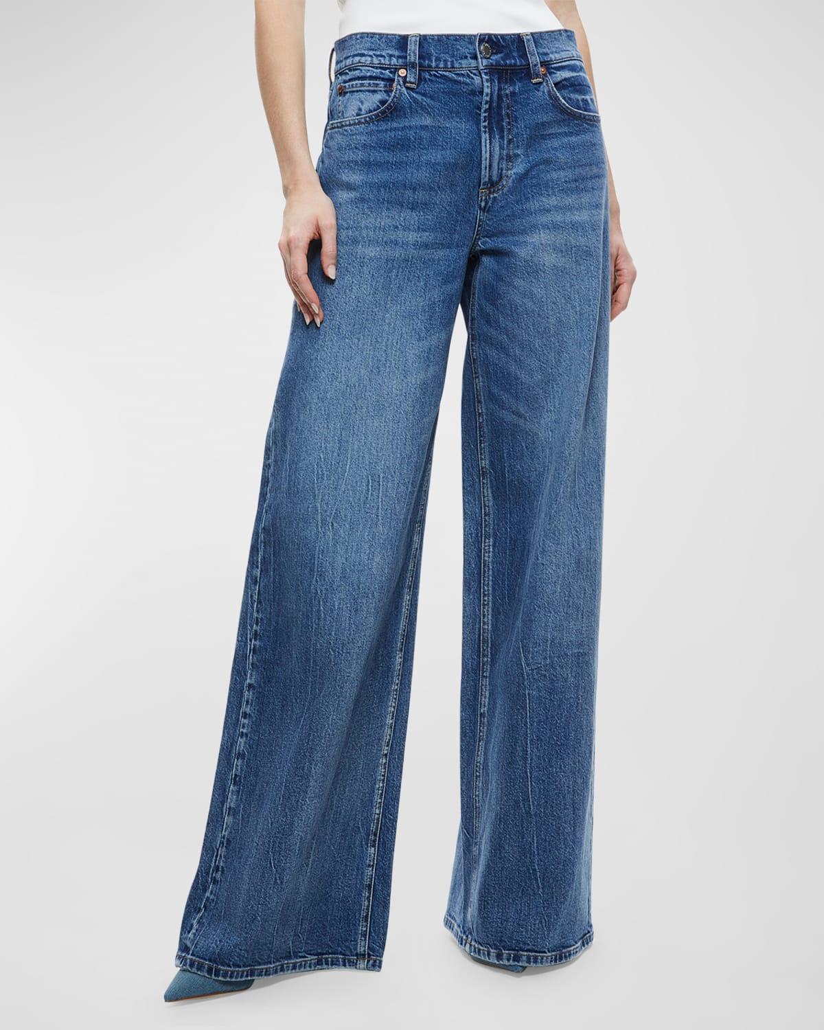 Alice and Olivia Trish Mid Rise Baggy Jeans in Broklyn Blue Product Image