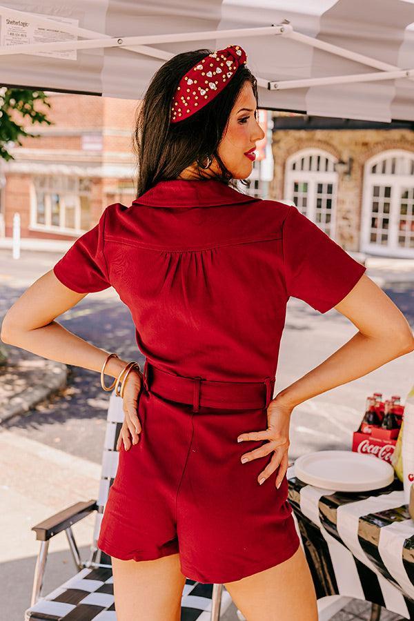 Stay Sophisticated Denim Romper In Wine Product Image
