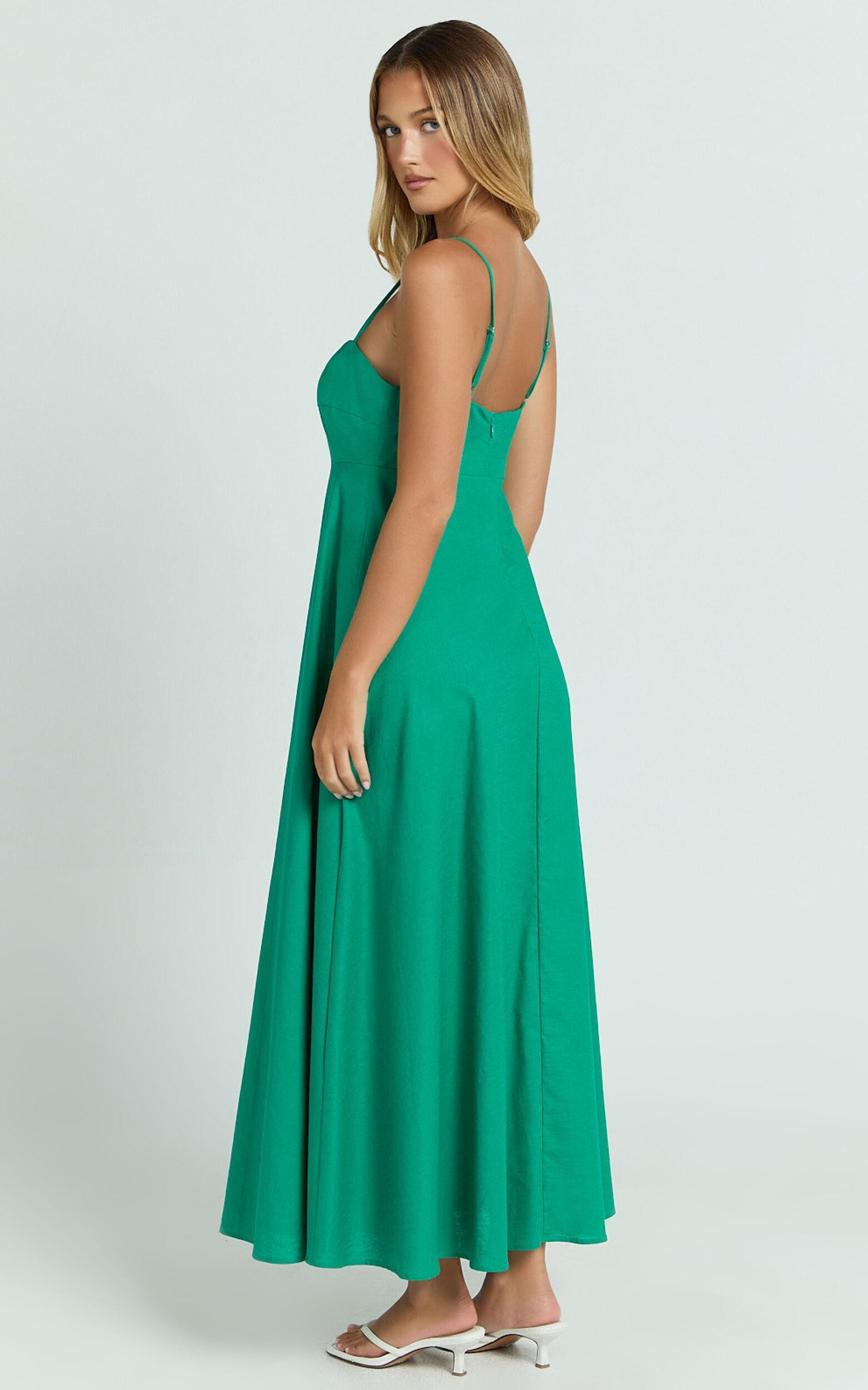 Brette Midi Dress - Linen Straight Neck Strappy Fit And Flare Dress in Olive Product Image