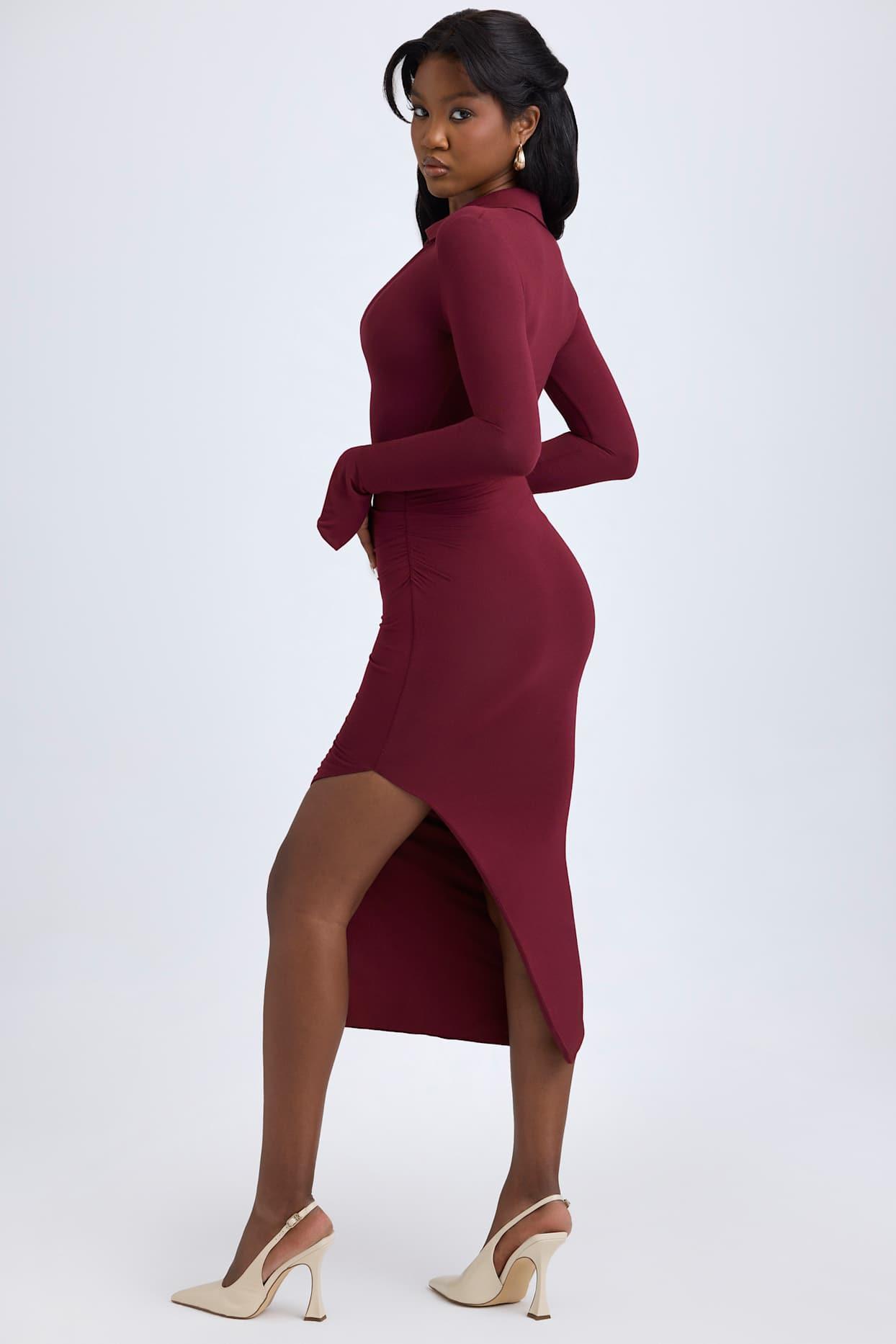 Modal Plunge V-Neck Midaxi Dress in Wine Red Product Image
