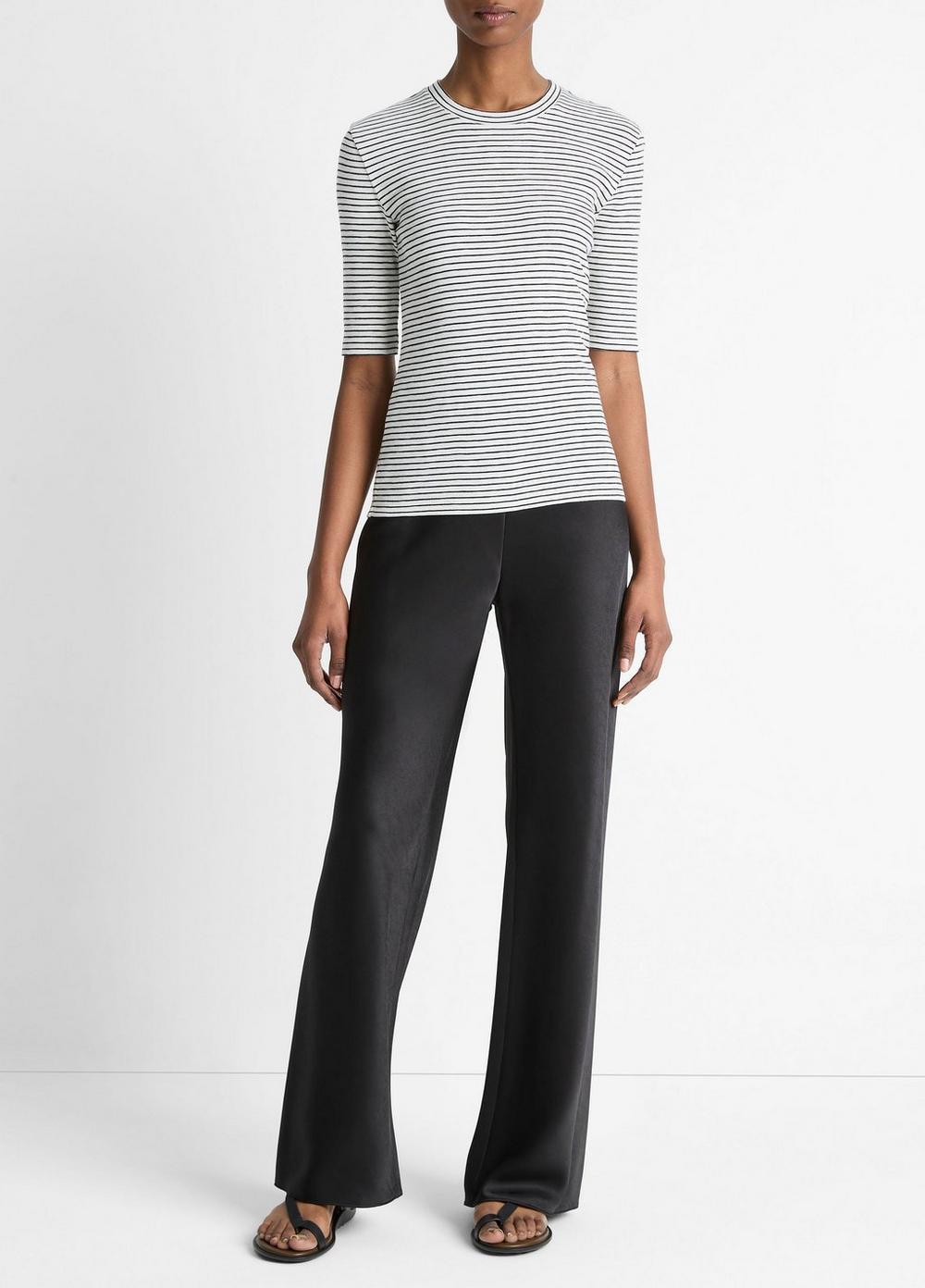 Womens Striped Cotton-Blend Elbow-Sleeve T-Shirt, Off White Combo, Size XXS Vince Product Image