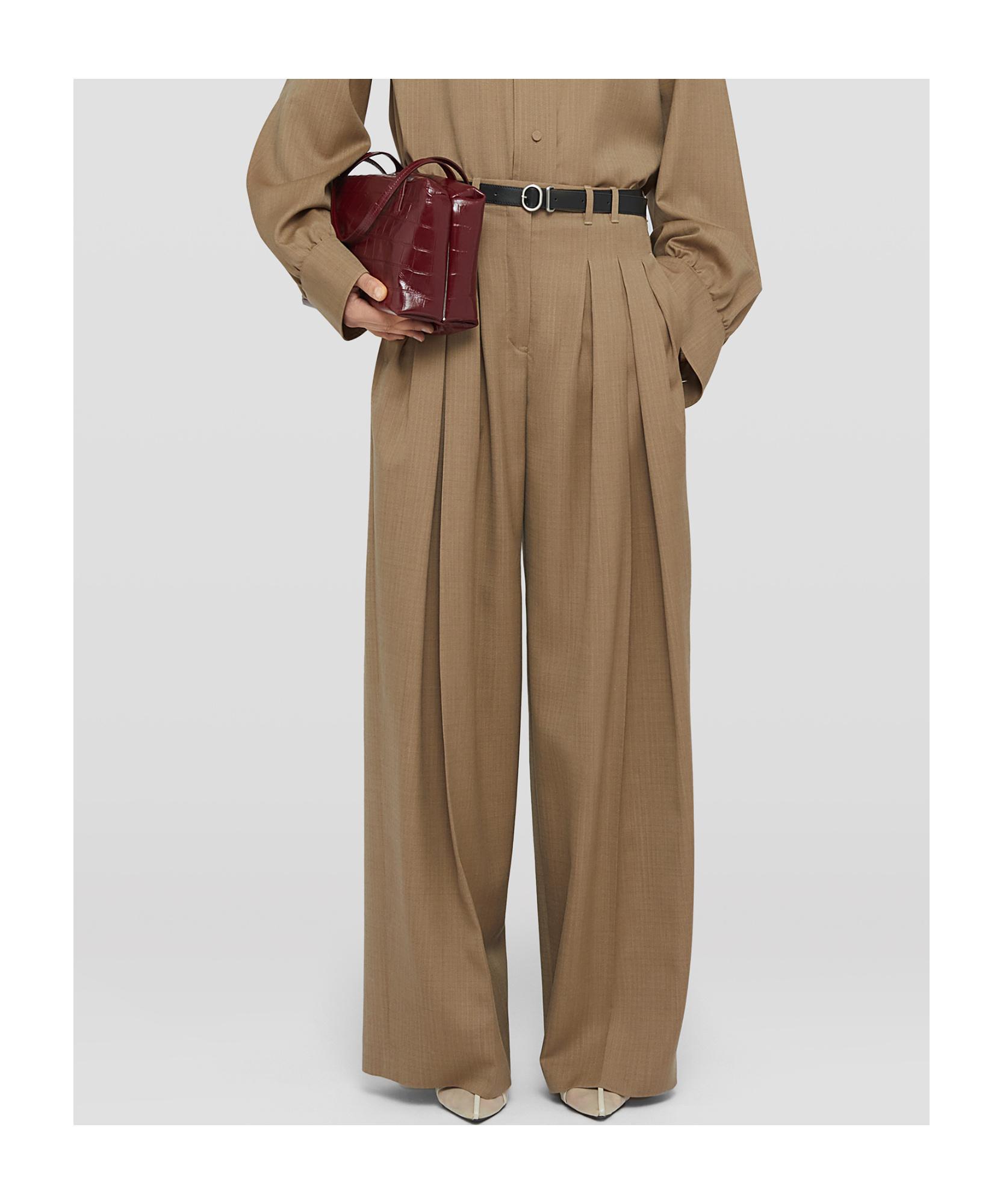 JIL SANDER Belted Wool Palazzo Pants In Brown Product Image