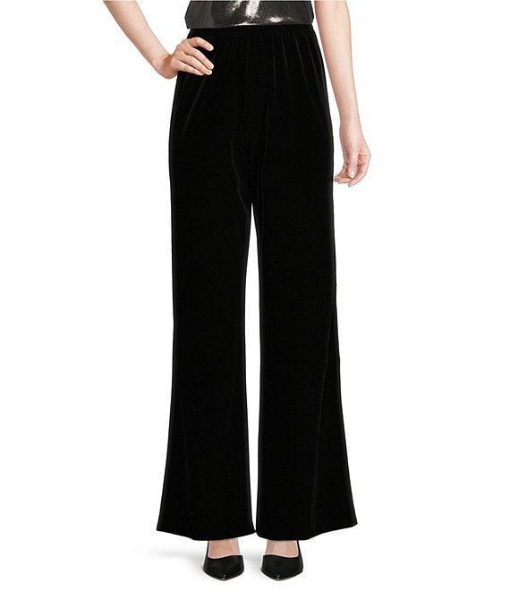Caroline Rose Stretch Velvet Knit Elasticized Waist Flare Leg Pull-On Pants Product Image