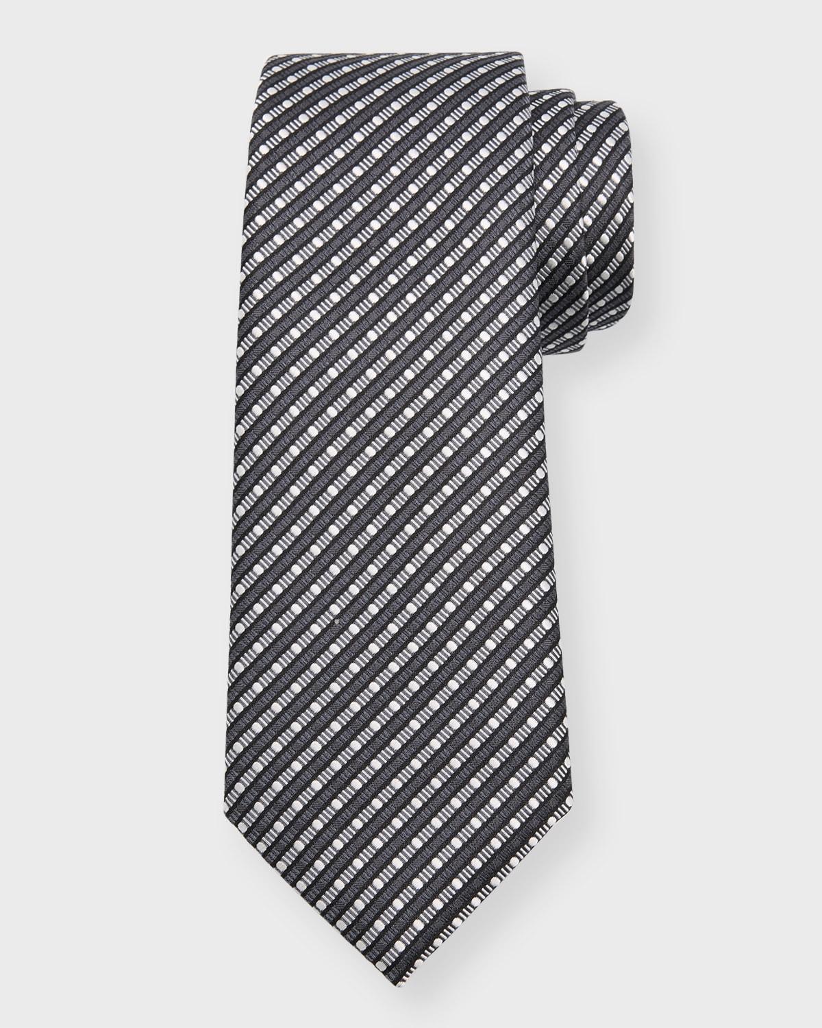 Mens Silk Jacquard Geometric Stripe Tie Product Image