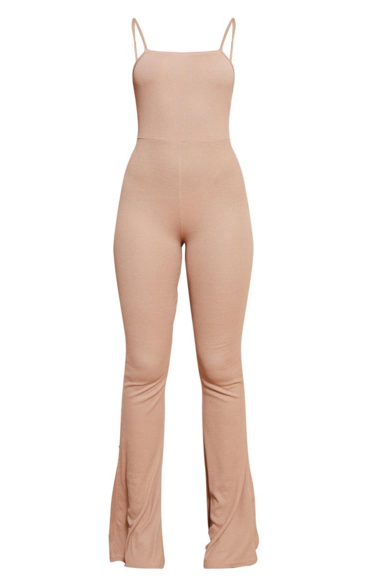 Stone Ribbed Strappy Square Neck Flared Jumpsuit Product Image