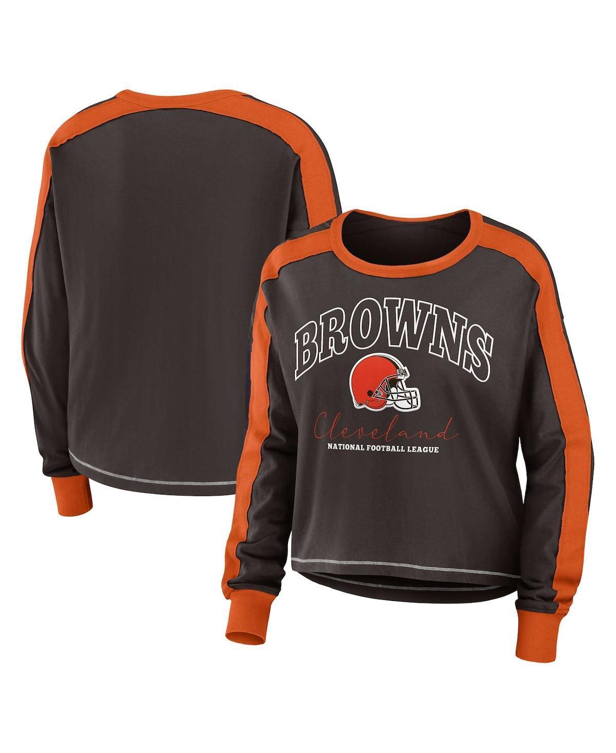 Womens WEAR by Erin Andrews Cleveland s Plus Size Colorblock Long Sleeve T-Shirt Product Image