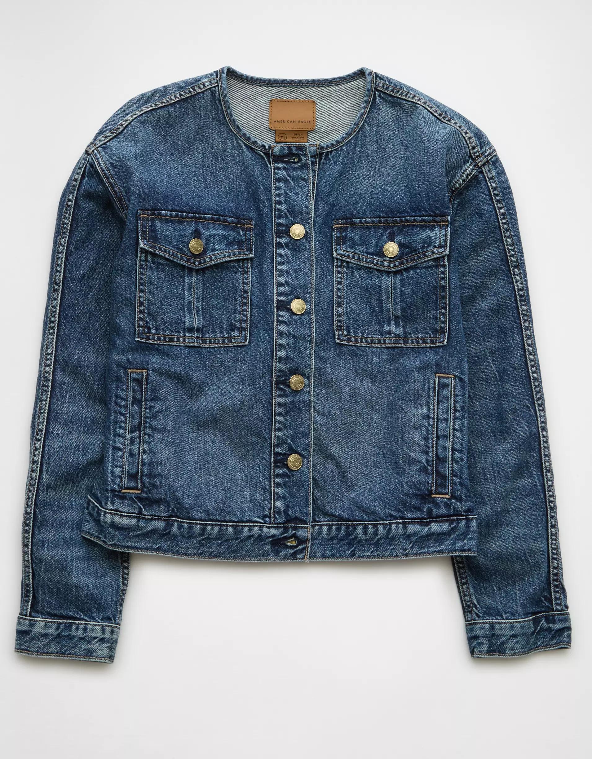 AE Collarless Denim Jacket Product Image