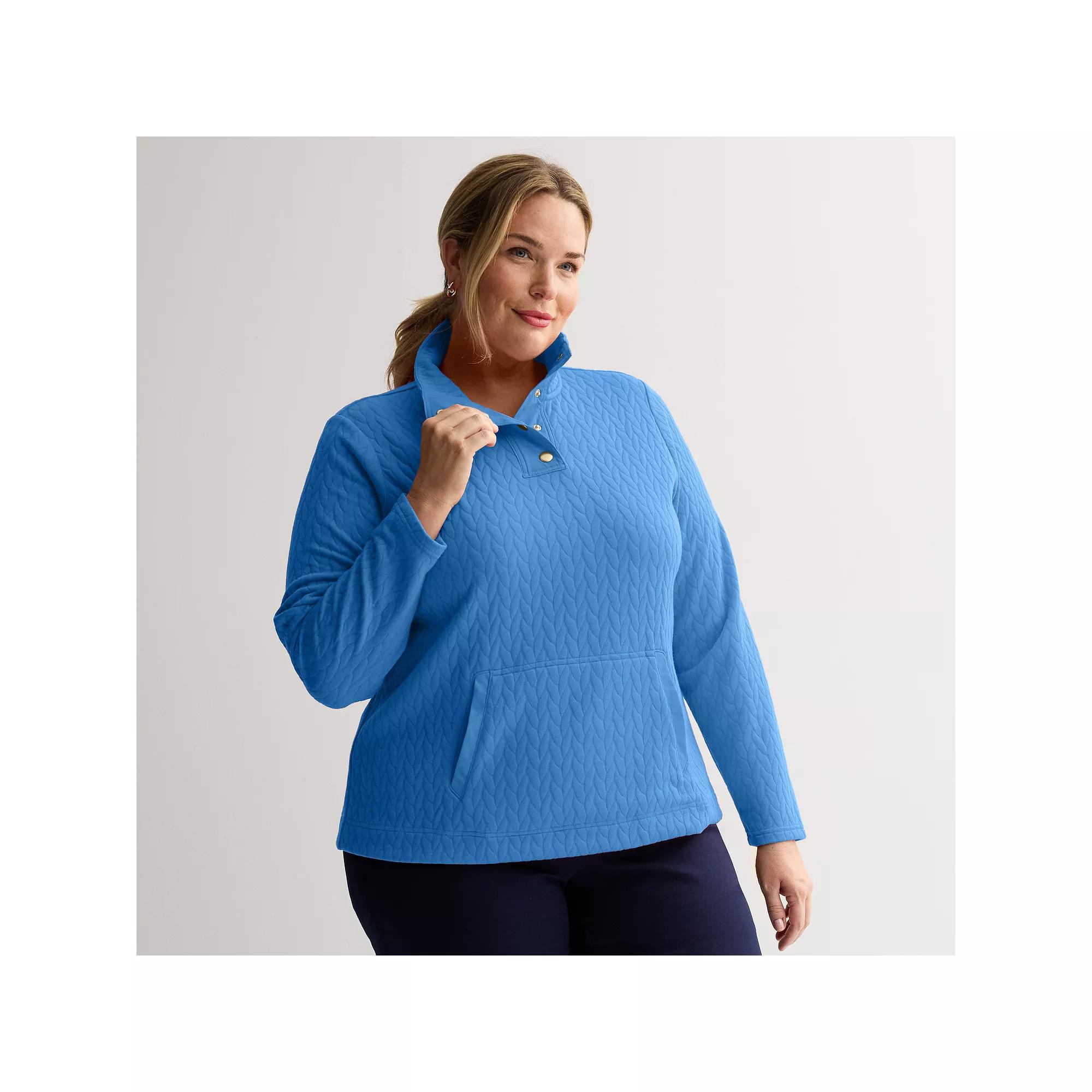 Plus Size Croft & Barrow® Quilted Mixed Media Pullover, Women's, Size: 5XL, Peri Anemone Product Image