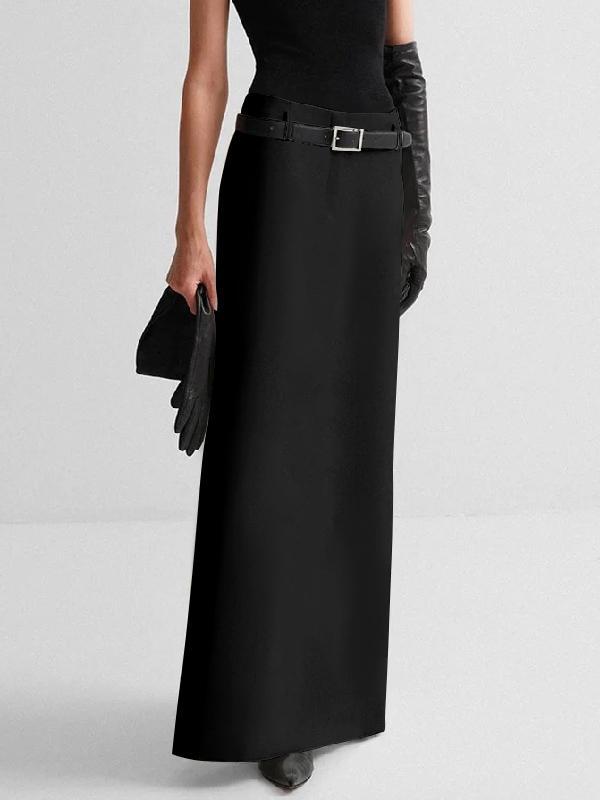 Solid Color Split-Back Skirts Bottoms Product Image