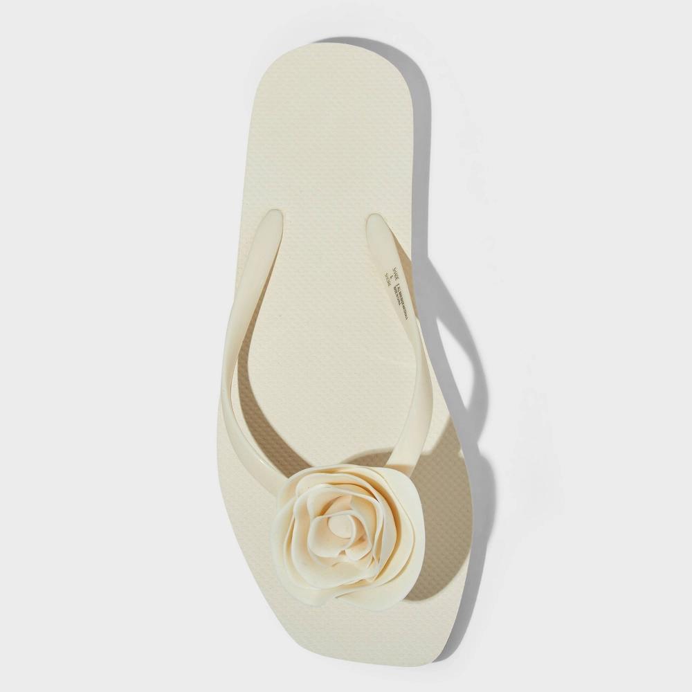Women's Rosette Thong Flip Flop Sandals - Shade & Shore™ Black 8: Slip On, Open Square Toe, Non Marking Outsole Product Image