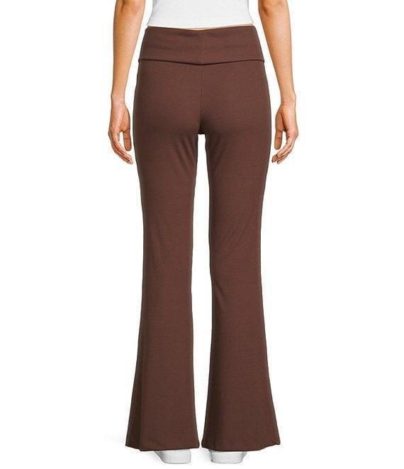 Honey & Sparkle Ribbed Mid Rise Fold Over Flare Leggings Product Image