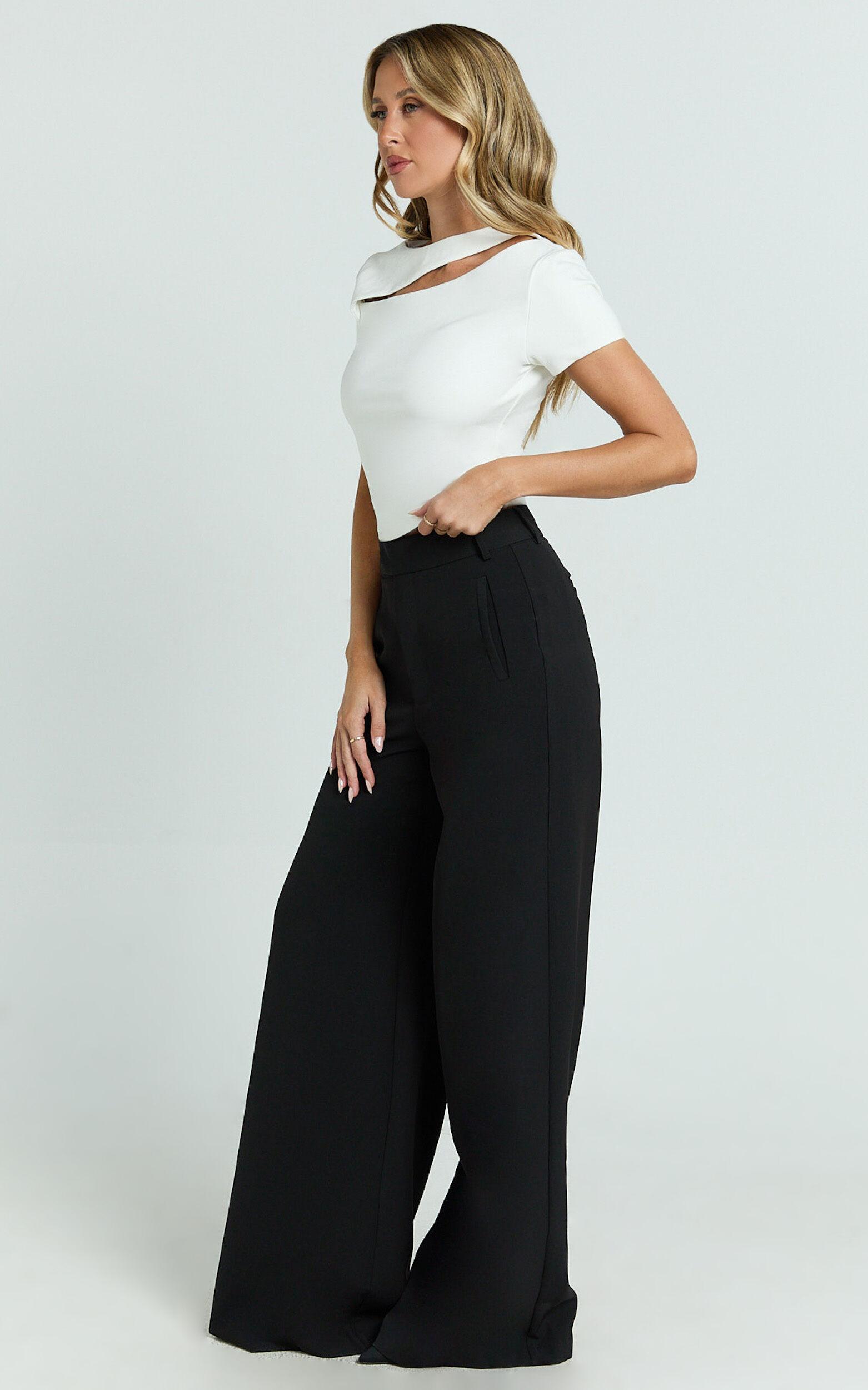 Tina Top - High Neck Cap Sleeve Cut Out Top in Off White Product Image