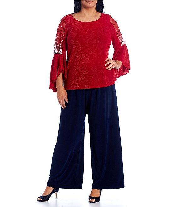 Alex Evenings Plus Size Matte Jersey Wide Leg Long Pants Product Image