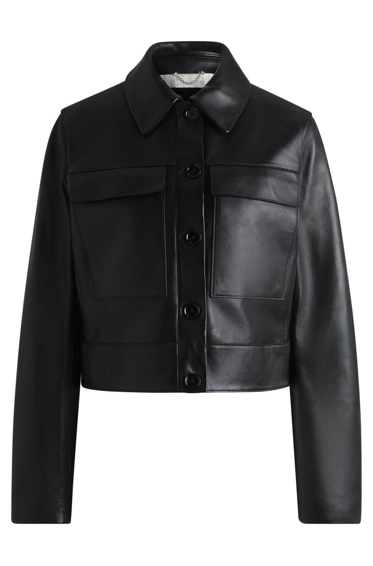 Leather jacket with contrast cuffs and buttoned closure Product Image