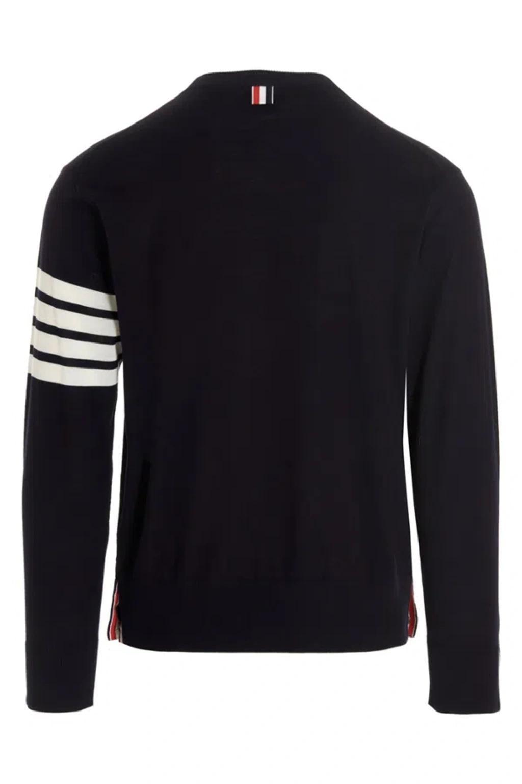 4 Bar Cotton Crewneck Sweater In Blue Product Image
