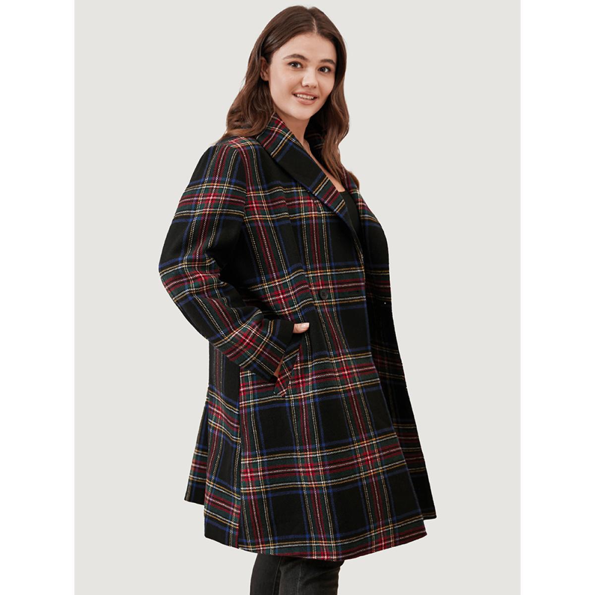 Plus Size Plaid Button Through Pocket Lapel Collar Coat Women Black Casual Pocket Ladies Dailywear Winter Coats BloomChic 22-24/3X Product Image