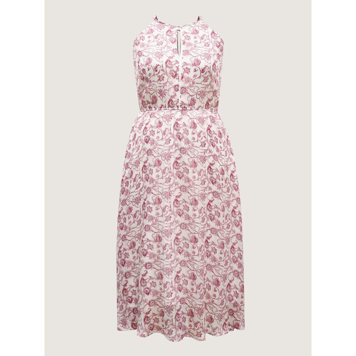 Plus Size Sweet Florals Halter Neck Midi Dress Multicolor Women Round Neck Sleeveless Curvy BloomChic 10/M Product Image