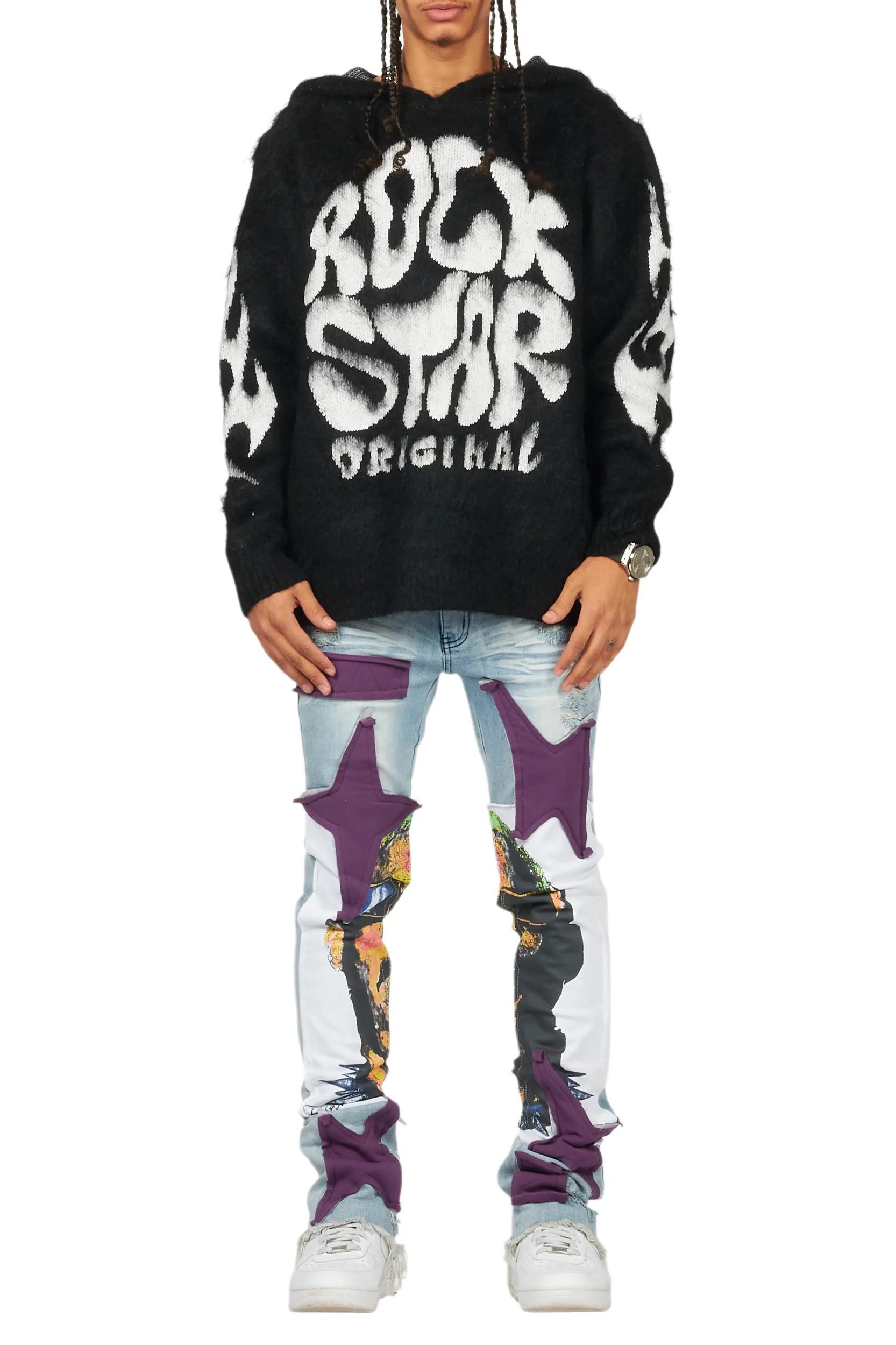 Savage Blue Patchwork Stacked Flare Jean Male Product Image