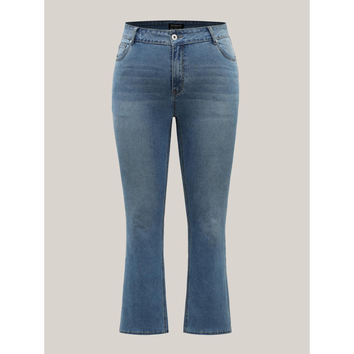 Plus Size Classic Bootcut Mid-Rise Jeans Women Bluevintage Medium stretch Slanted pocket Jeans BloomChic 18/2X Product Image
