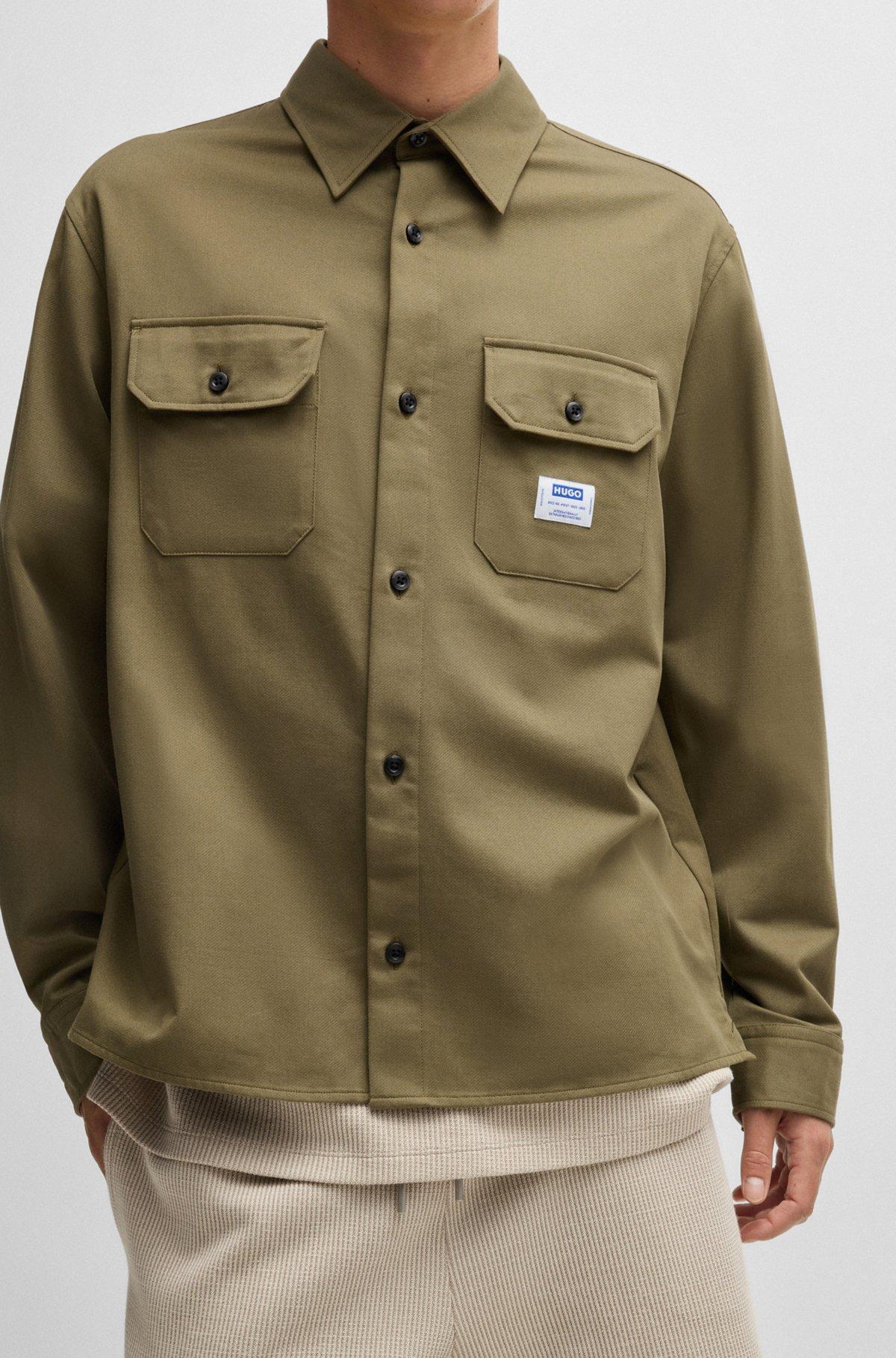 HUGO - Cotton-twill shirt with logo label - Light Green Product Image