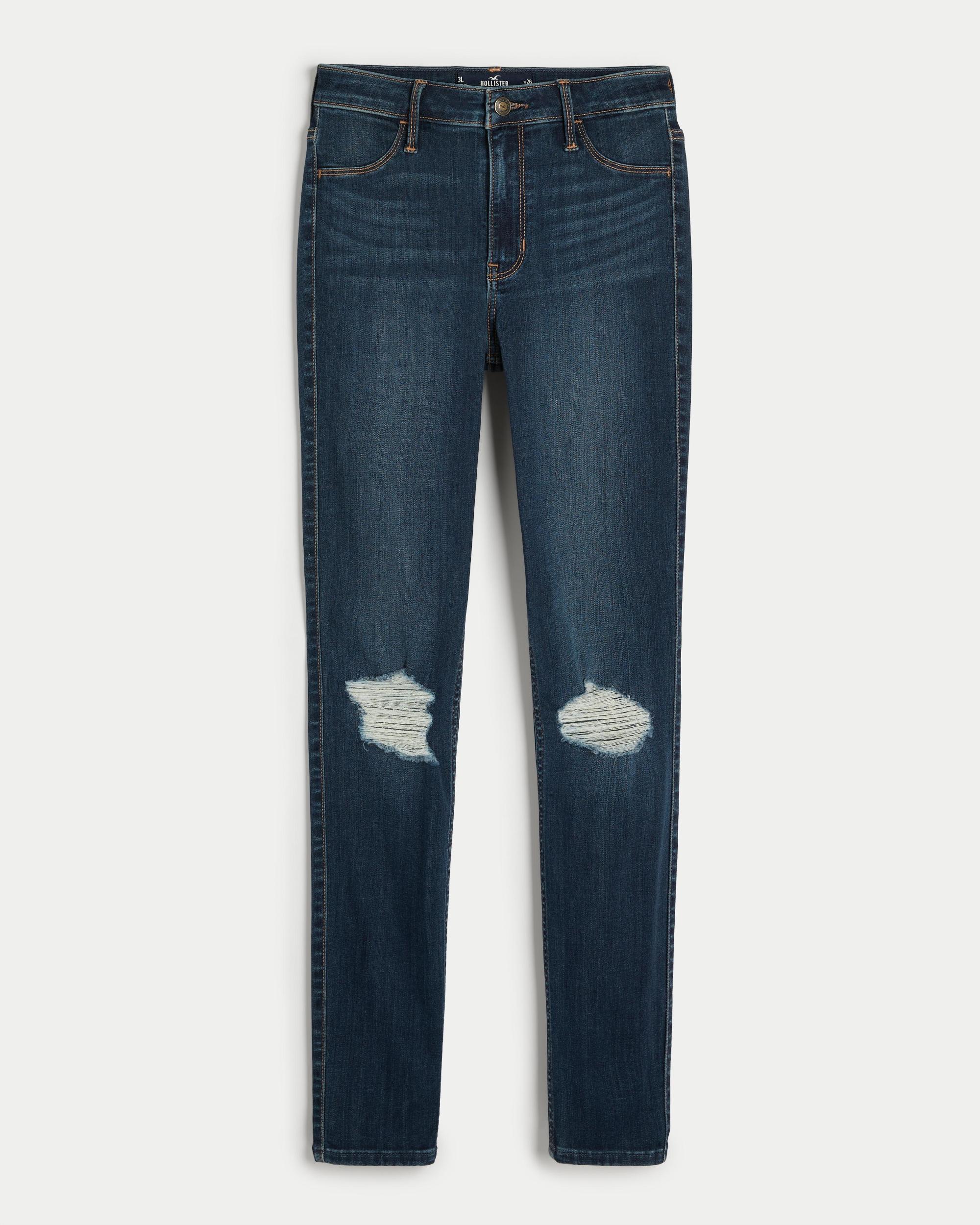High-Rise Ripped Dark Wash Jean Leggings Product Image