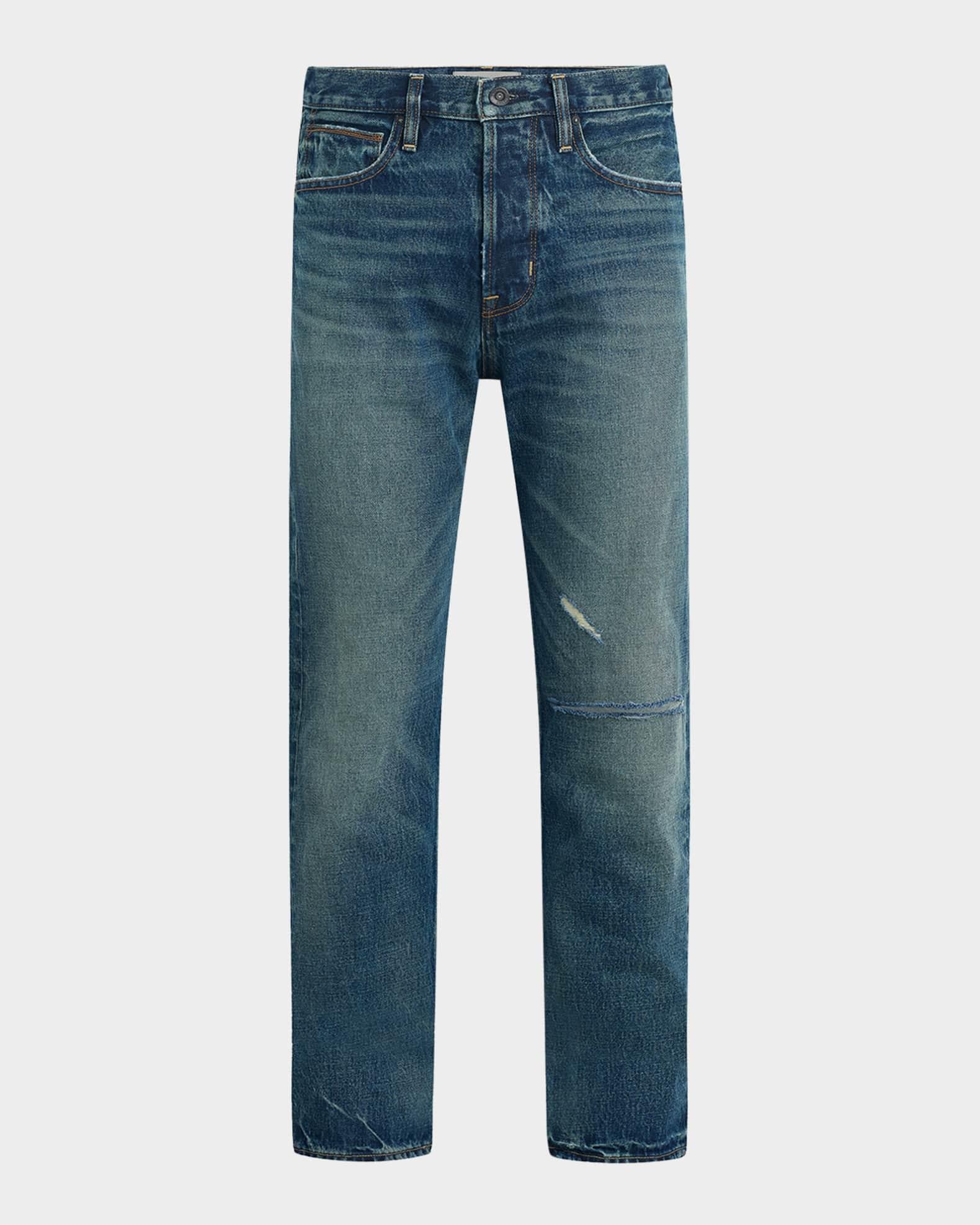 Mens Wes Distressed Faded Cotton Denim Jeans Product Image