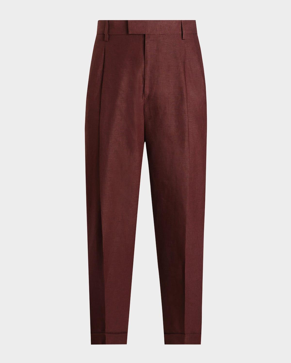 Mens Double-Pleated Linen Pants Product Image