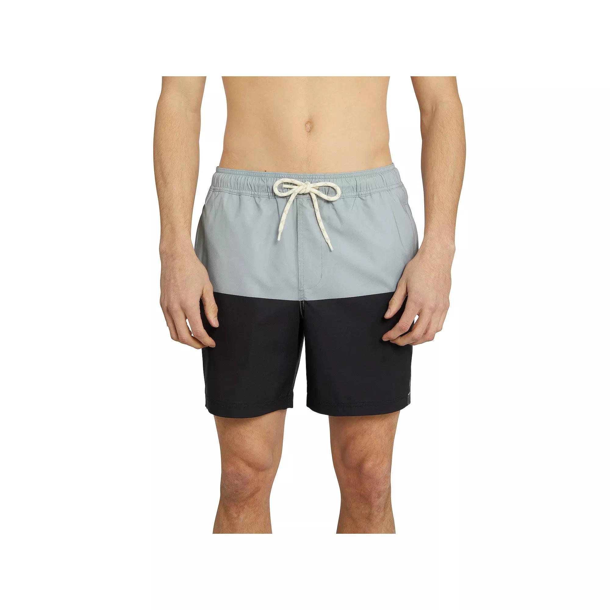 Men's Trinity Coast 7" Colorblock Swim Trunks, Size: XL, Gray Black Block Product Image