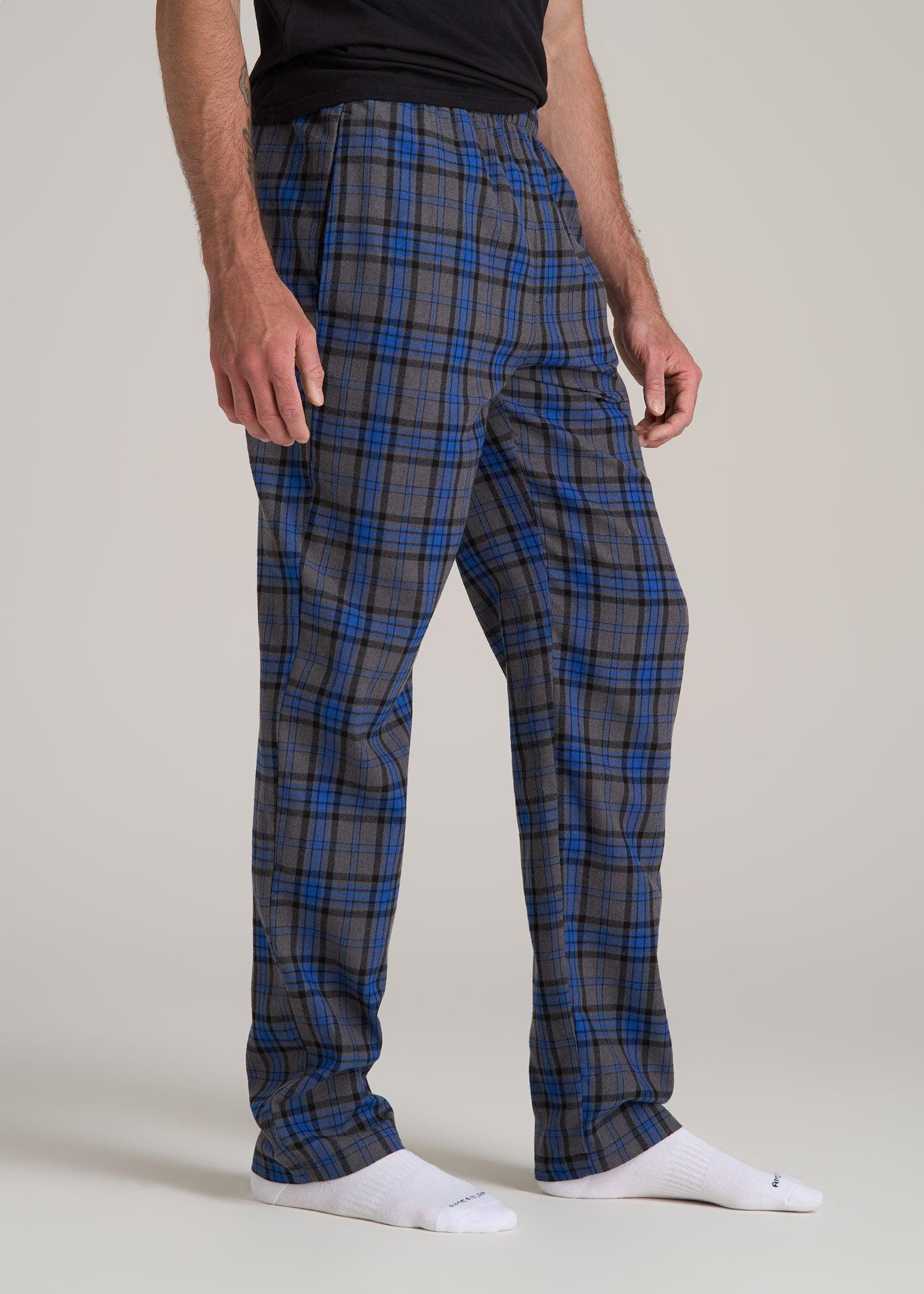 Plaid Pajama Pants for Tall Men in Grey and Cobalt Plaid Product Image