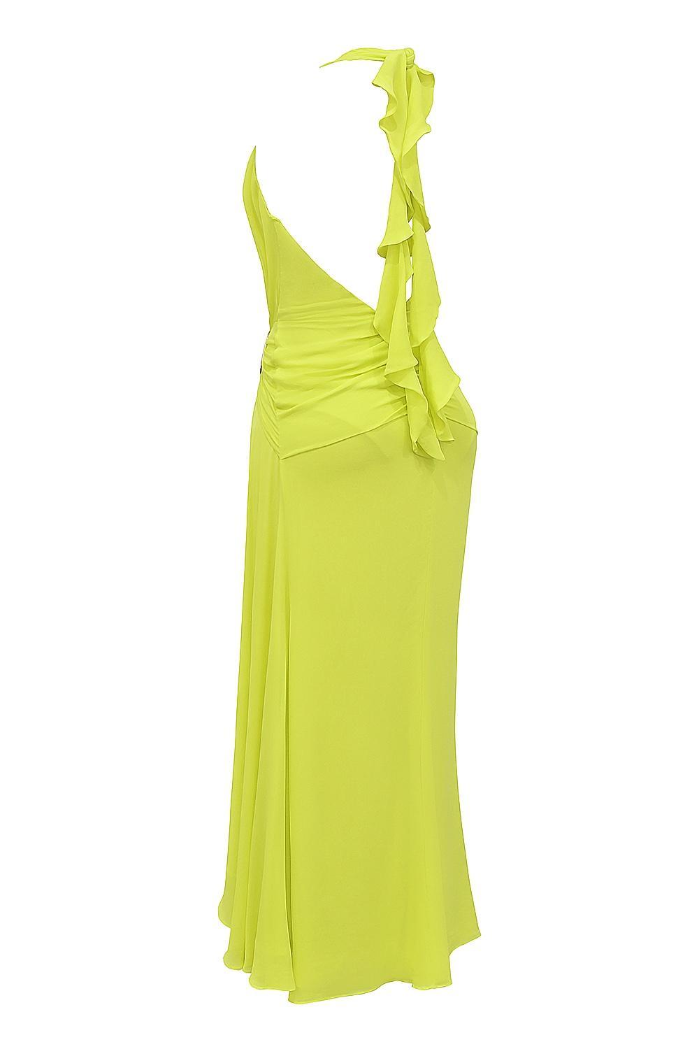 Olessia  acid lime backless halter maxi dress Product Image
