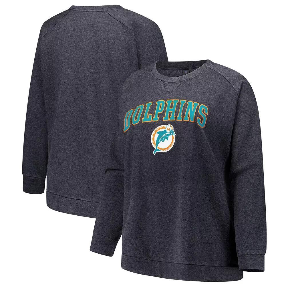 Women's Fanatics  Charcoal Miami Dolphins Acid Wash Raglan Pullover Sweatshirt, Size: 3XL Product Image