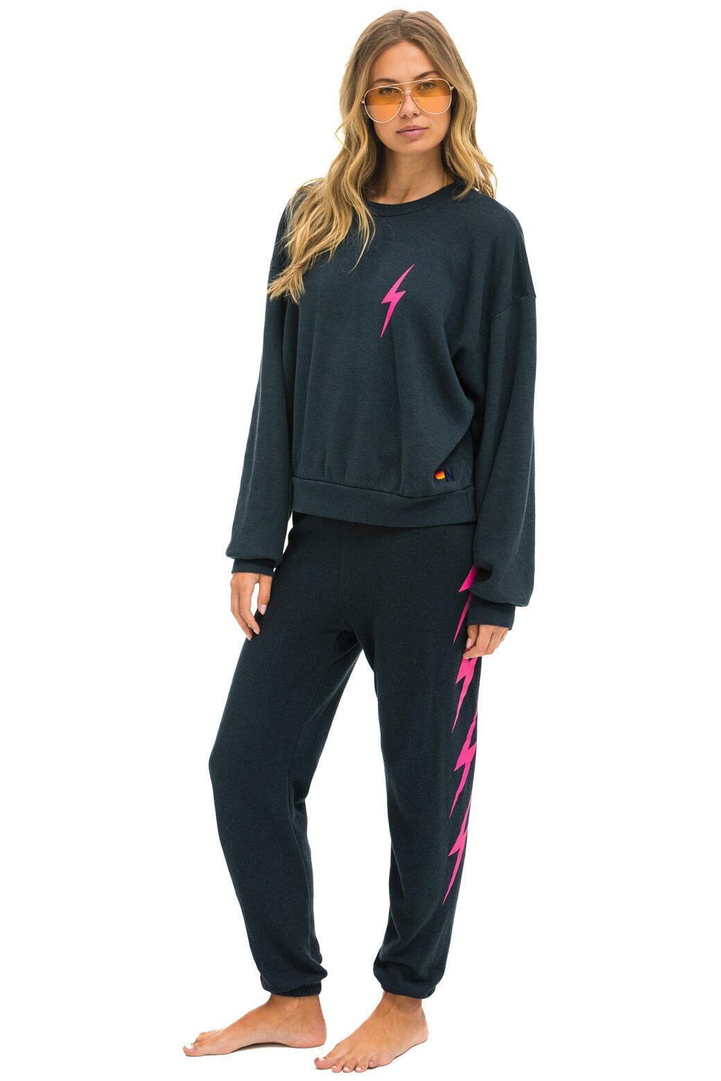 BOLT 4 SWEATPANTS - CHARCOAL // NEON PINK Female Product Image