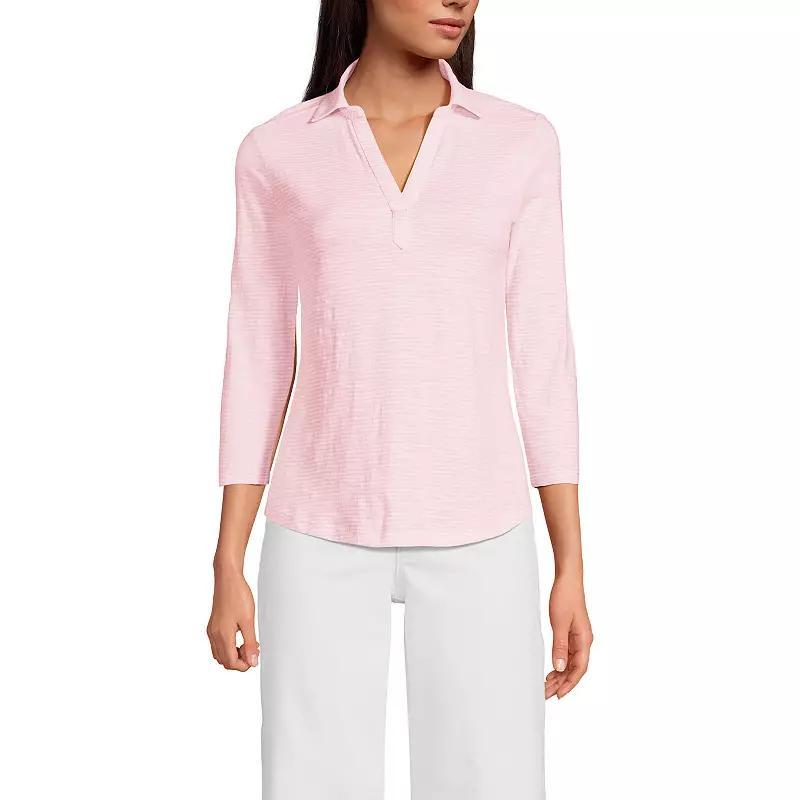 Women's Lands' End Slub Polo Top, Size: Medium, Ivory Product Image