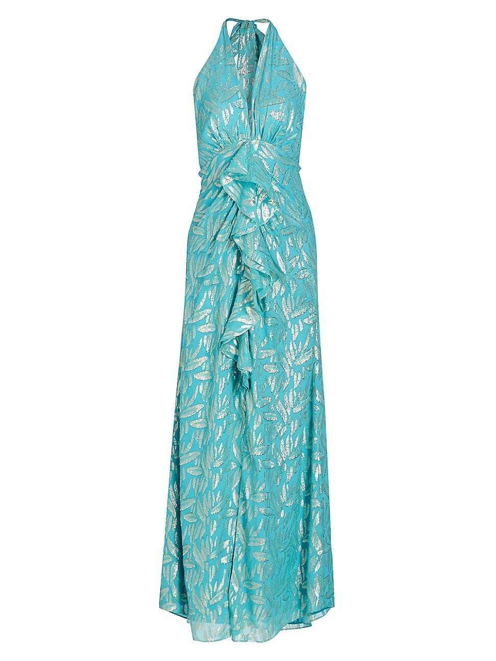 Womens Leola Ruffled Metallic Silk Gown Product Image