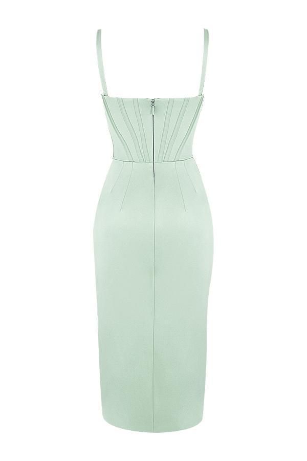 Faye Pistachio Satin Corset Midi Dress Product Image