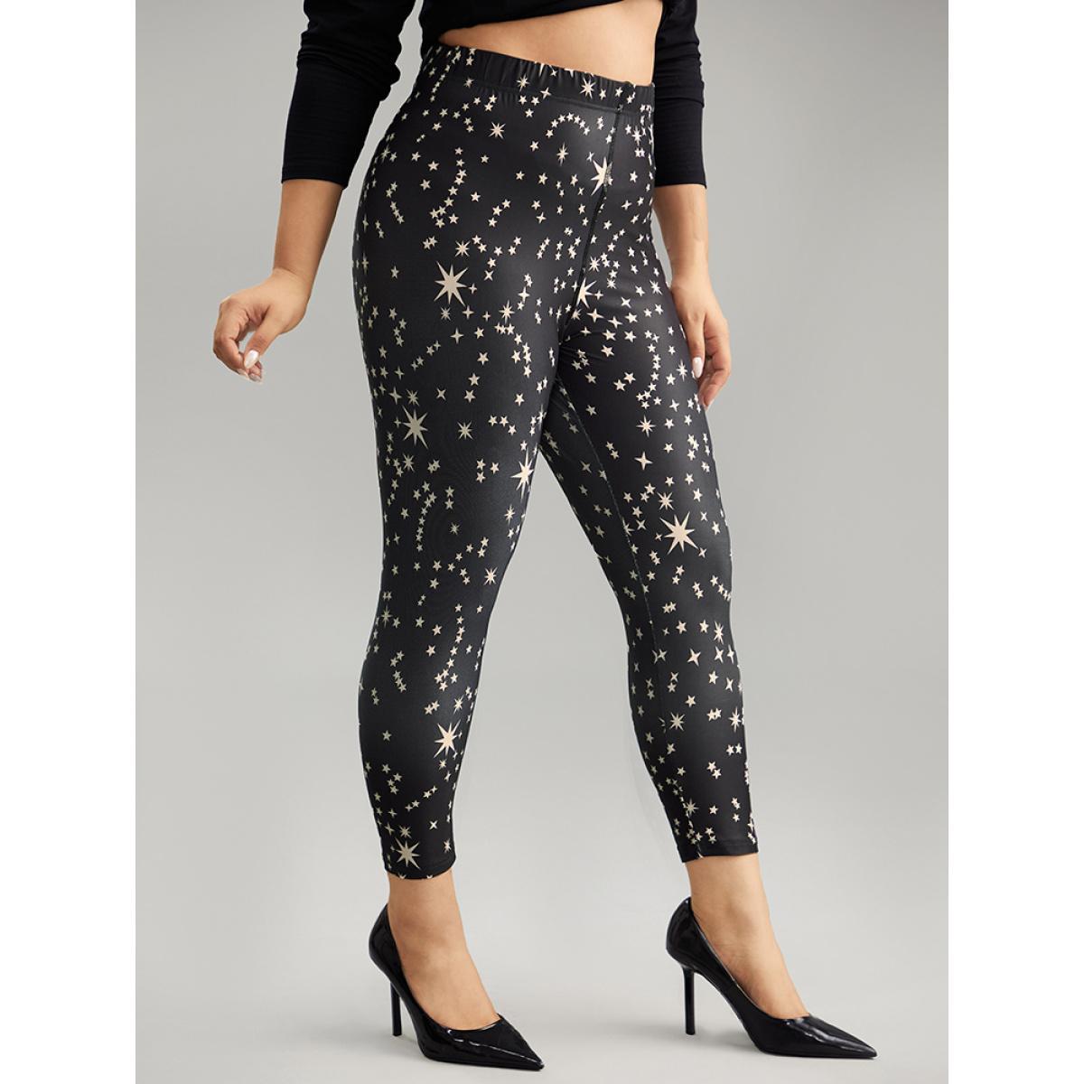 Plus Size Star Print High Rise Skinny Leggings Women Black Casual High stretch Skinny High Rise Dailywear Leggings BloomChic 22-24/3X Product Image
