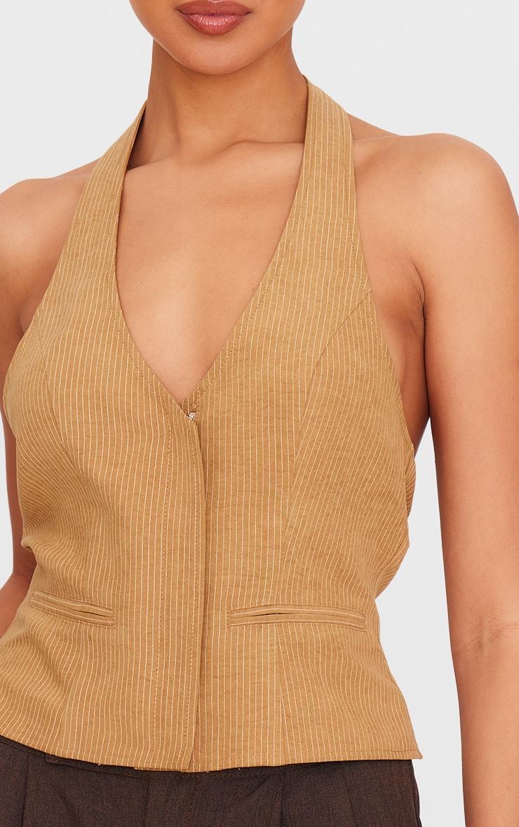Olive Peach Skin Striped Plunge Vest Product Image