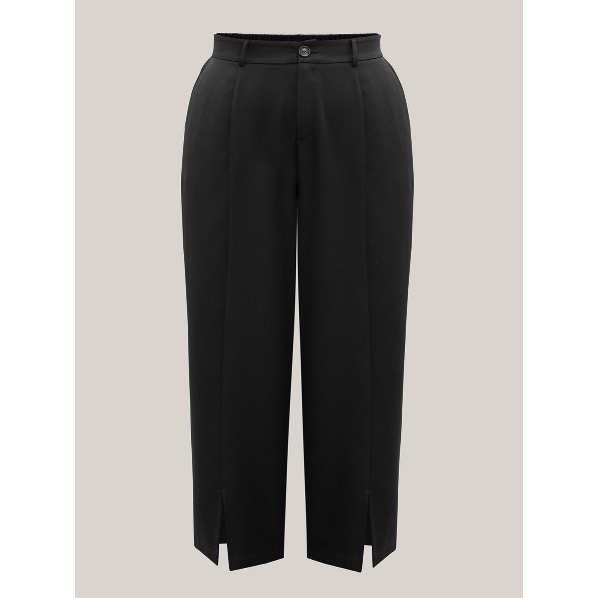 Plus Size Pleated Loop Straight-Leg Pants Women Black At the Office Straight Leg Mid Rise Work Pants BloomChic 26/4X Product Image