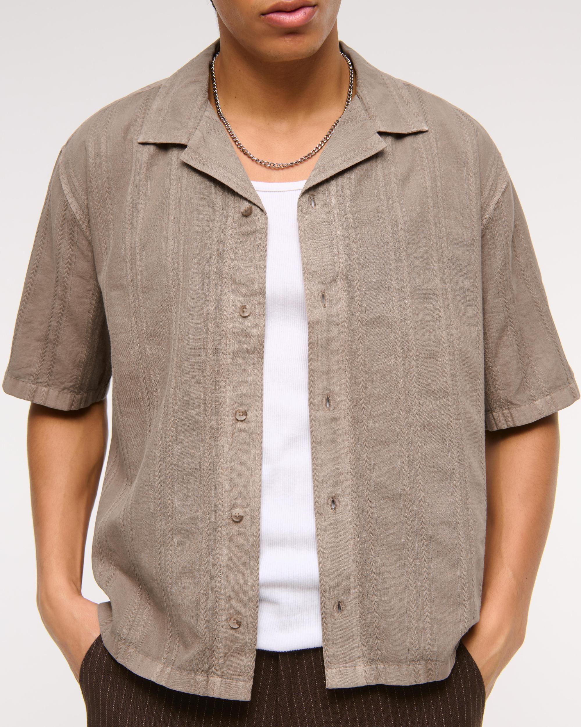 Camp Collar Braided Button-Up Shirt Product Image