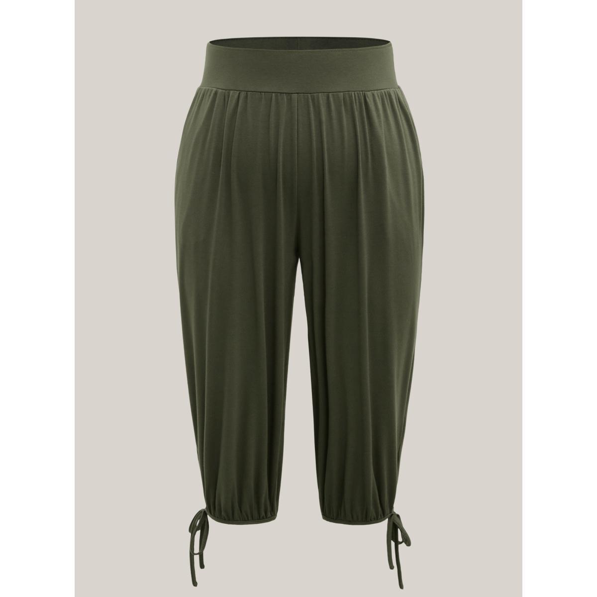 Plus Size Keyhole Hem Ties Jogger Pants Women ArmyGreen Casual Mid Rise Everyday-Casual Pants BloomChic 22-24/3X Product Image