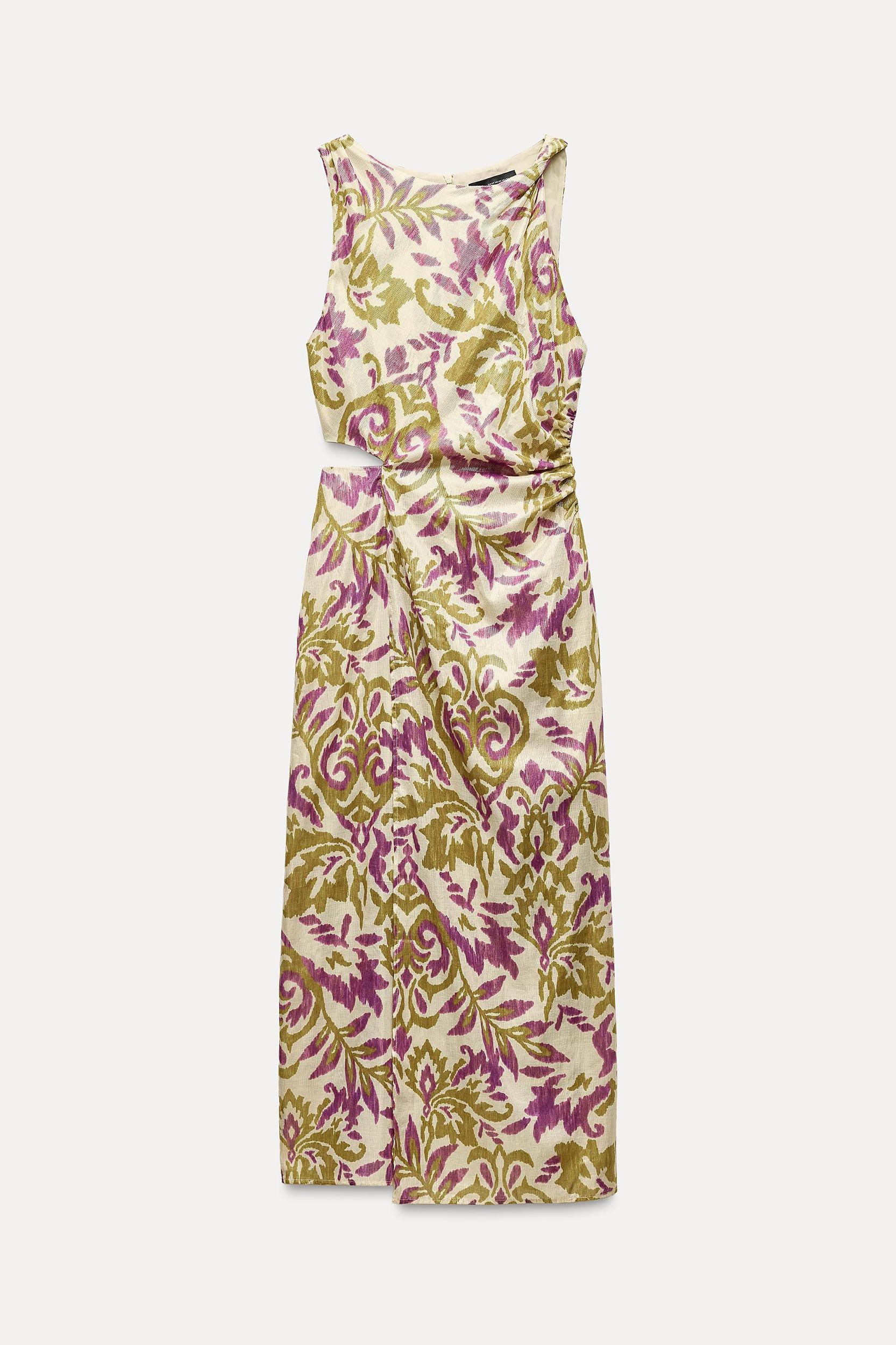 PRINTED MIDI DRESS WITH METALLIC THREAD Product Image