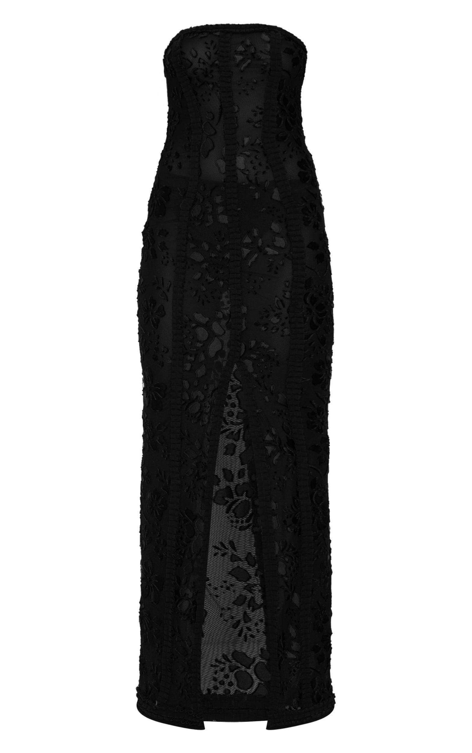Black Mesh Floral Detail Bandeau Maxi Dress Product Image