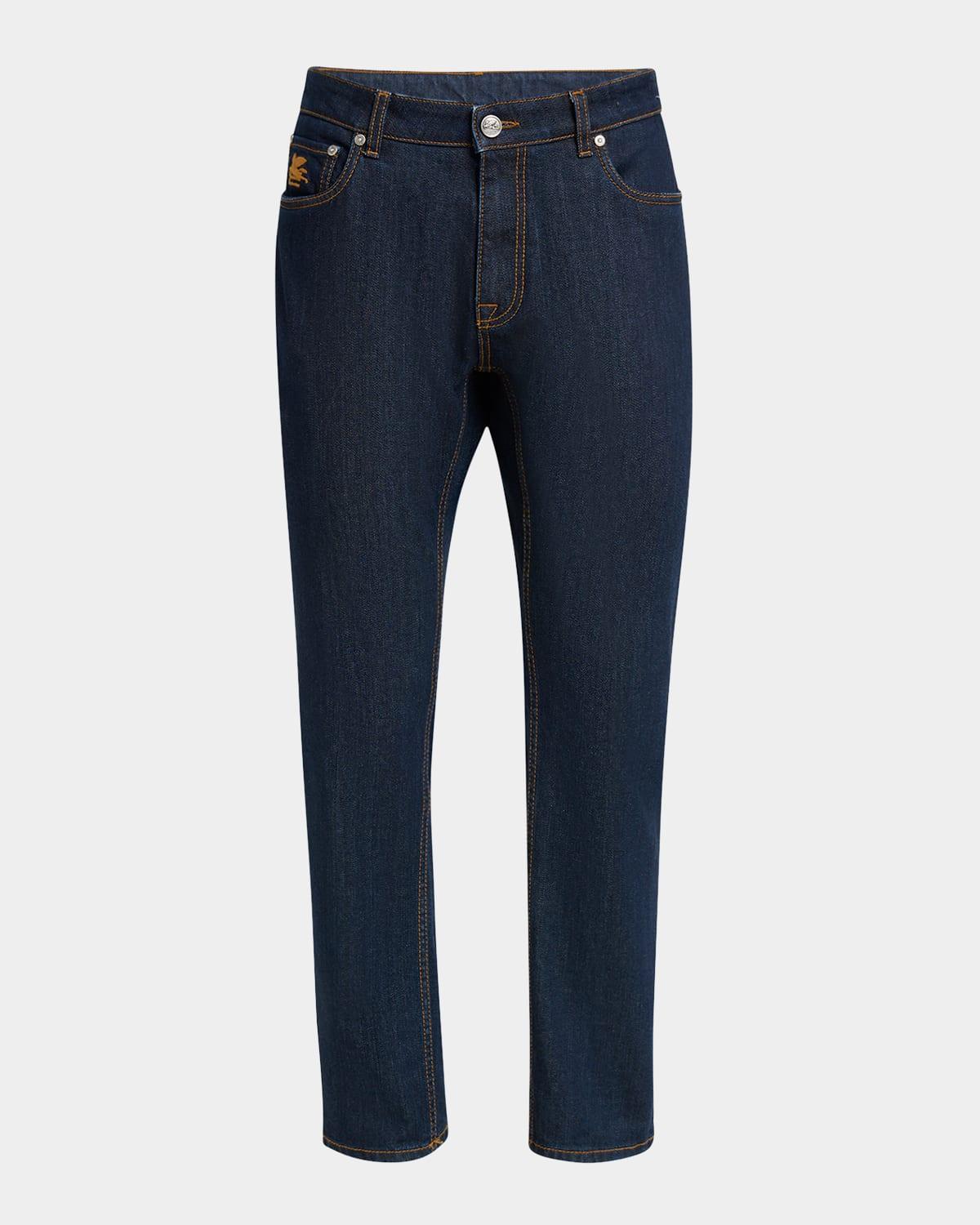 Men's Slim-Straight Contrast-Stitch Jeans Product Image