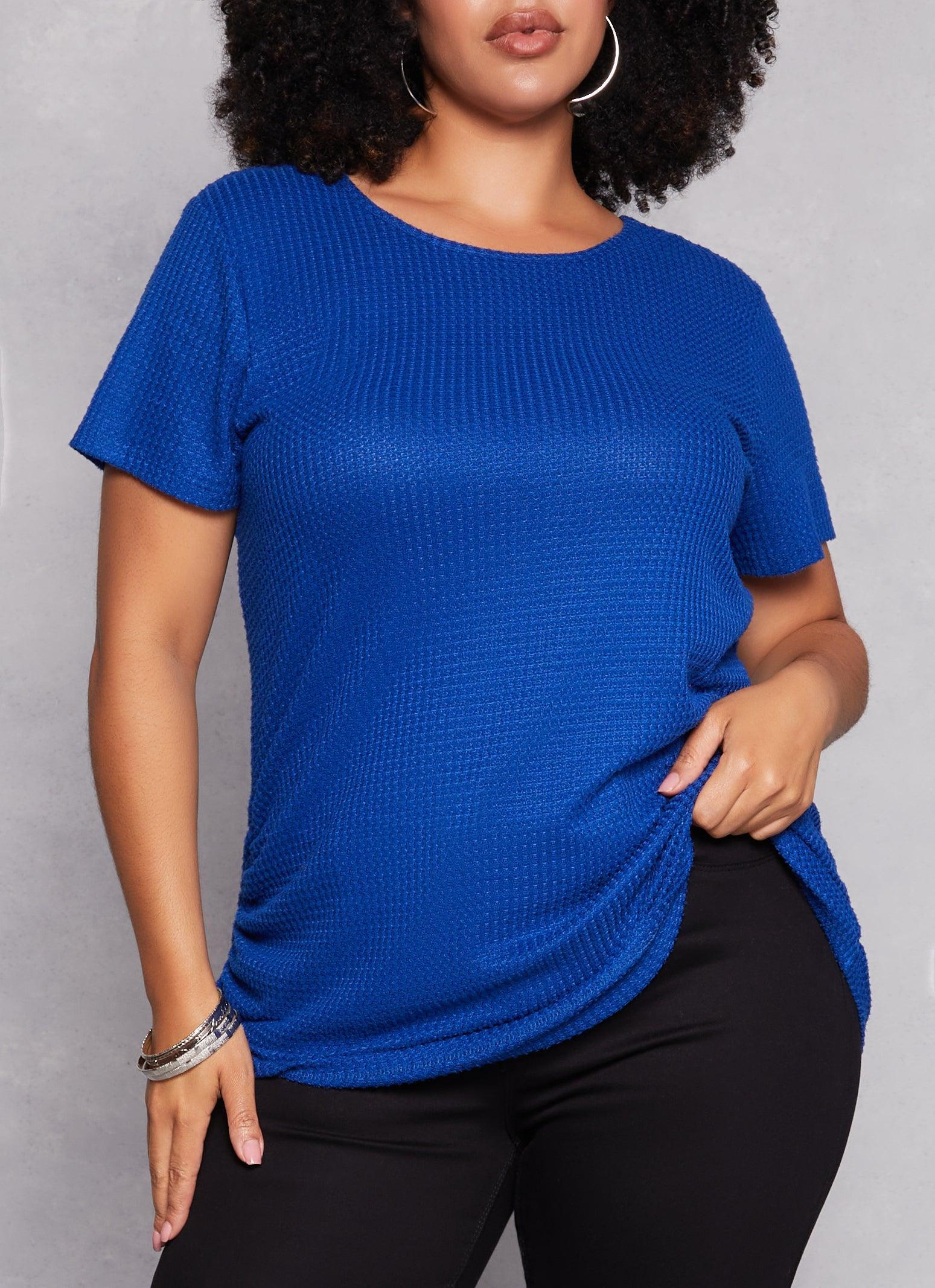 Womens Plus Size Waffle Knit Crew Neck Ruched Tee Product Image