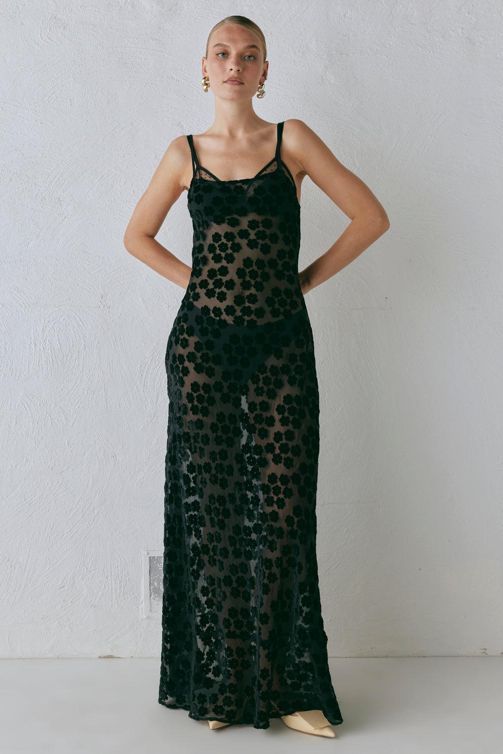 Iris Bias Cut Maxi Dress Black Product Image