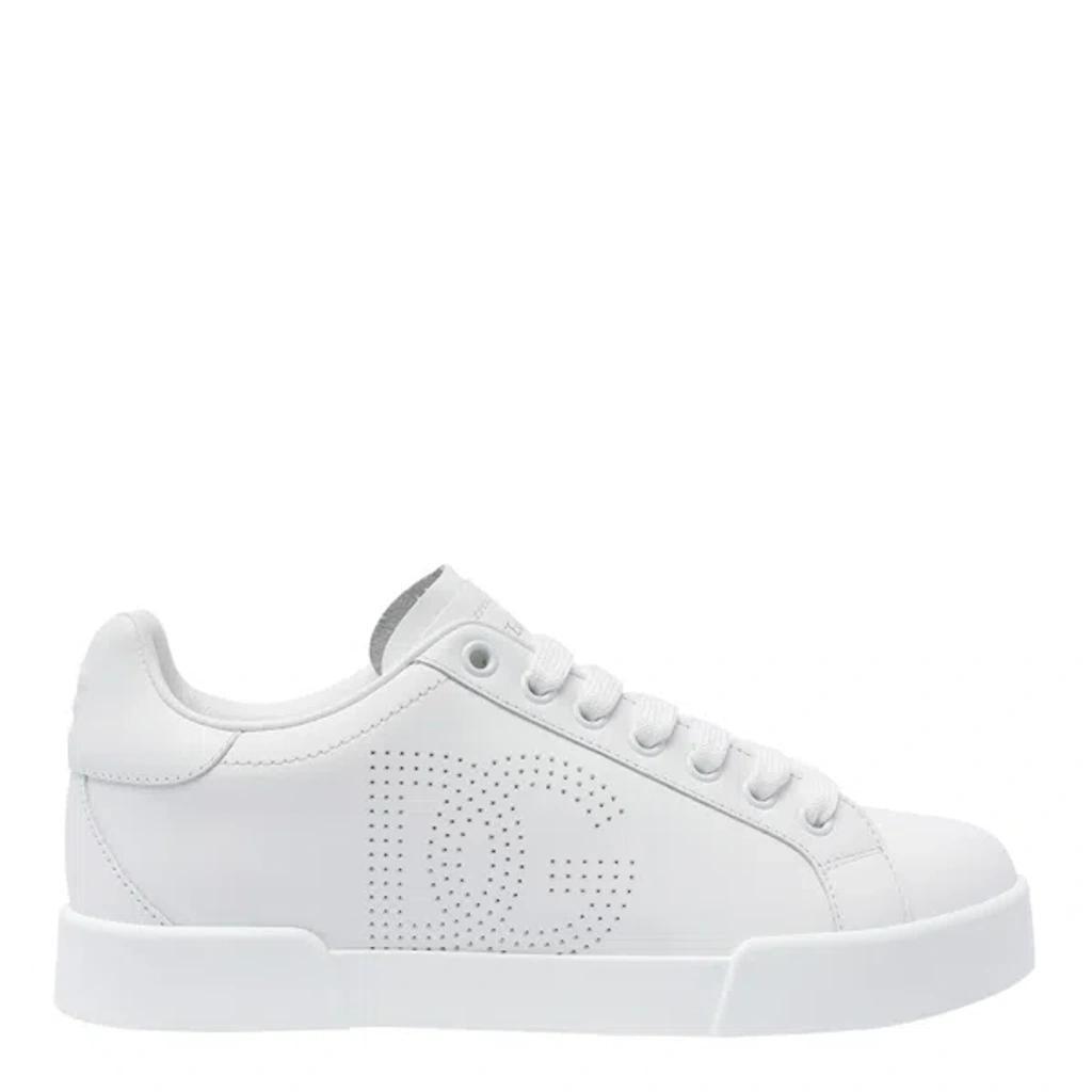 DOLCE & GABBANA Leather Sneakers With Flat Rubber Sole In White Product Image