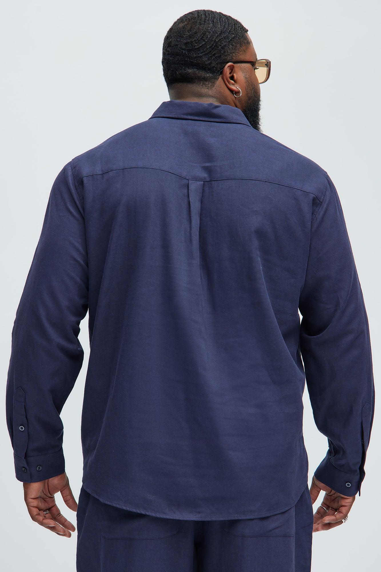 Bahamas Linen Single Pocket Long Sleeve Shirt - Navy Product Image