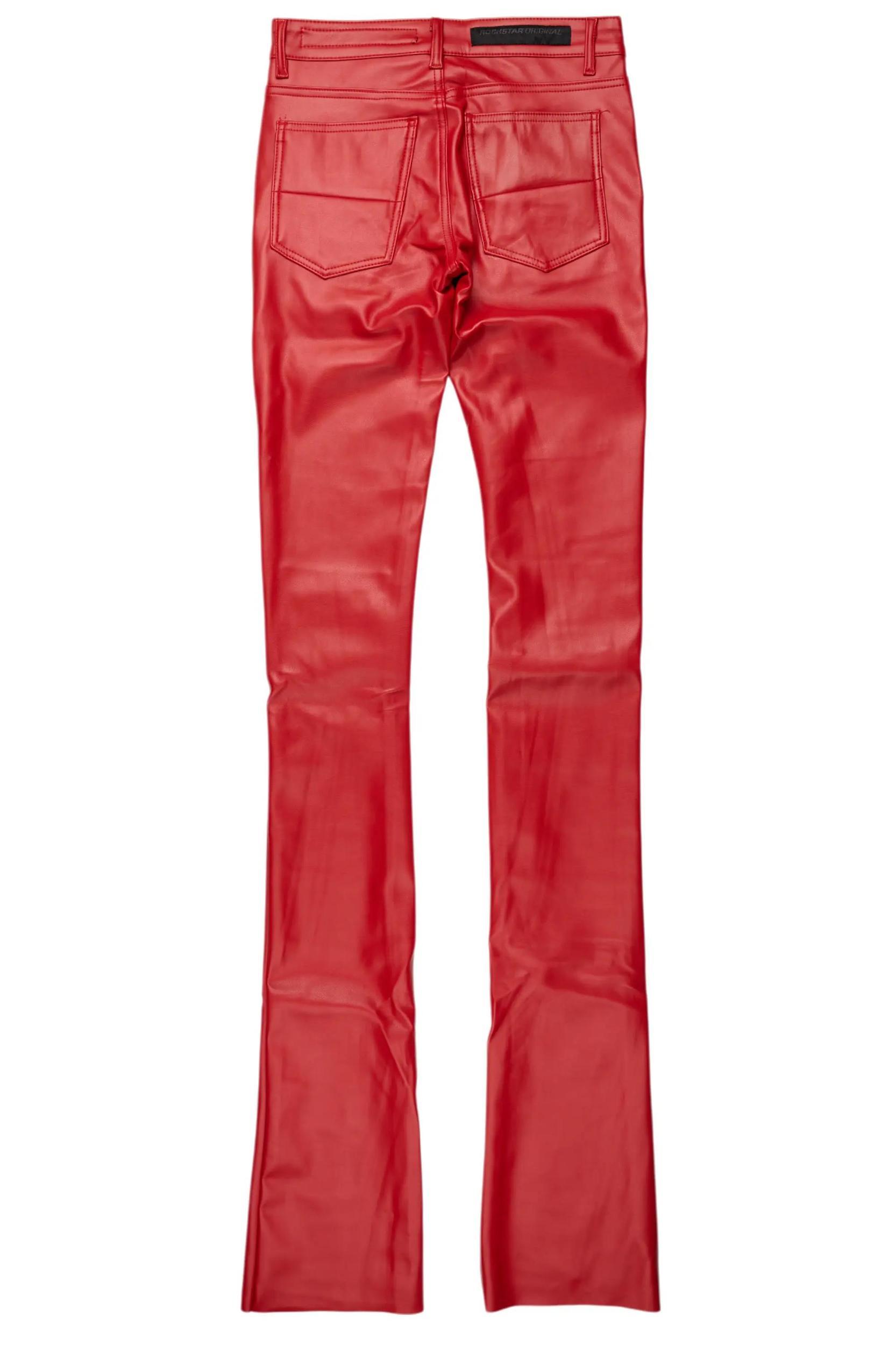 Petrus Red PU Stacked Flare Leather Jean Male Product Image