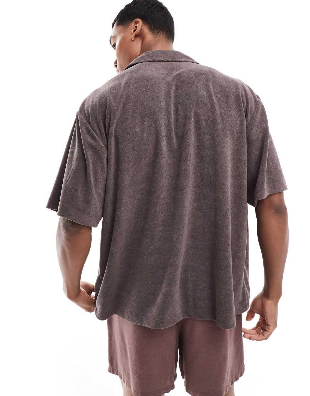 ASOS DESIGN oversized revere terrycloth shirt in slate gray Product Image